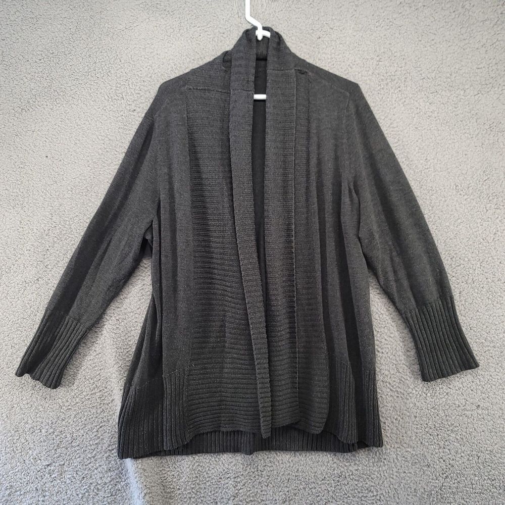 INC International‎ Concepts Sweater 0X Women's Gray Cardigan Open Ribbed Knit